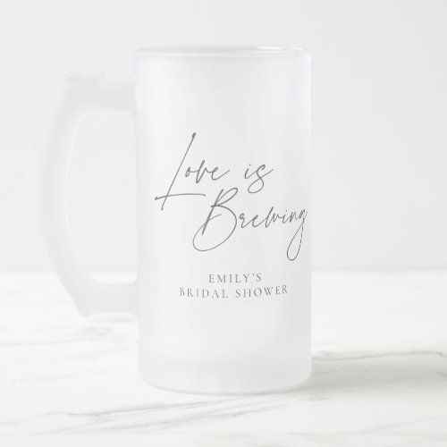 Love is Brewing Floral Bridal Shower Frosted Glass Beer Mug