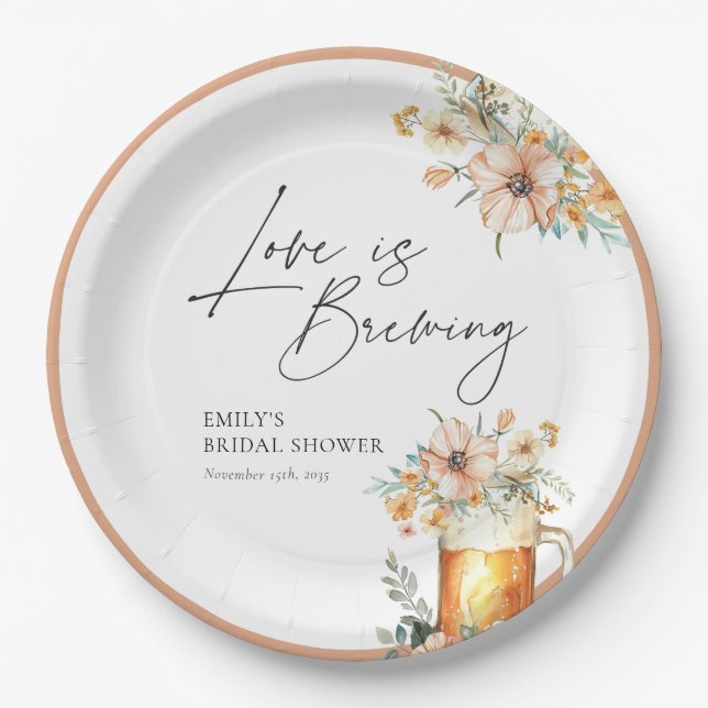 Love is Brewing Floral Bridal Shower Paper Plates (Front)