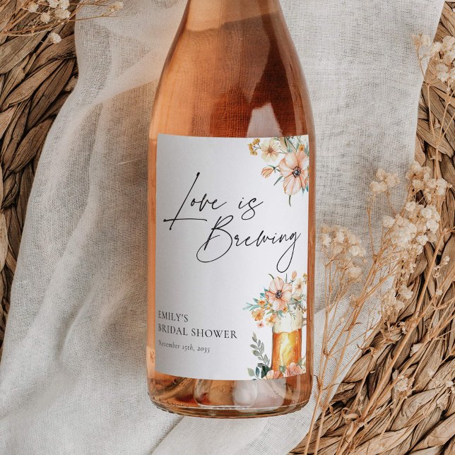 Love is Brewing Floral Bridal Shower Wine Label (Creator Uploaded)