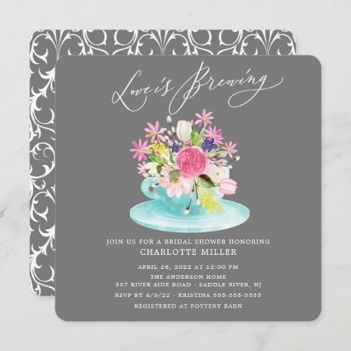 Love is Brewing Floral Bridal Tea Shower Invitation