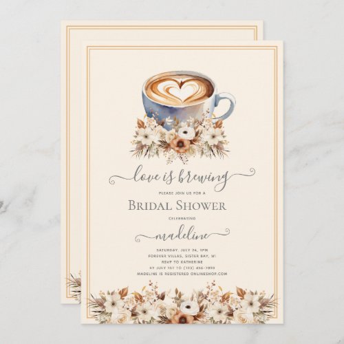 Love is Brewing Floral Coffee Bridal Shower Invitation