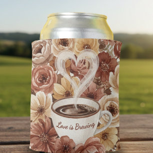 Love is Brewing Floral Coffee Heart Bridal Shower Can Cooler