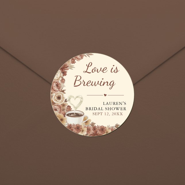 Love is Brewing Floral Coffee Heart Bridal Shower Classic Round Sticker (Love is Brewing Floral Coffee Heart Bridal Shower Classic Round Sticker
)