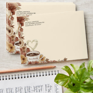 Love is Brewing Floral Coffee Heart Bridal Shower Envelope