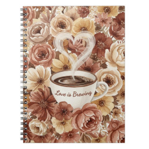 Love is Brewing Floral Coffee Heart Bridal Shower Notebook