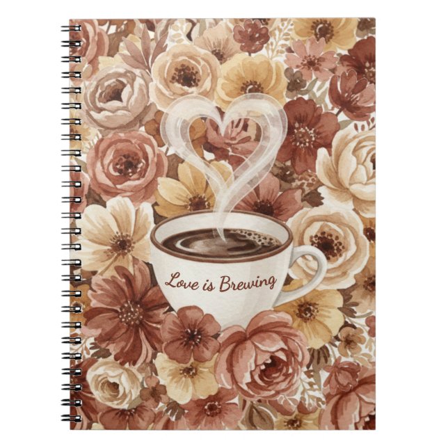 Love is Brewing Floral Coffee Heart Bridal Shower Notebook (Front)