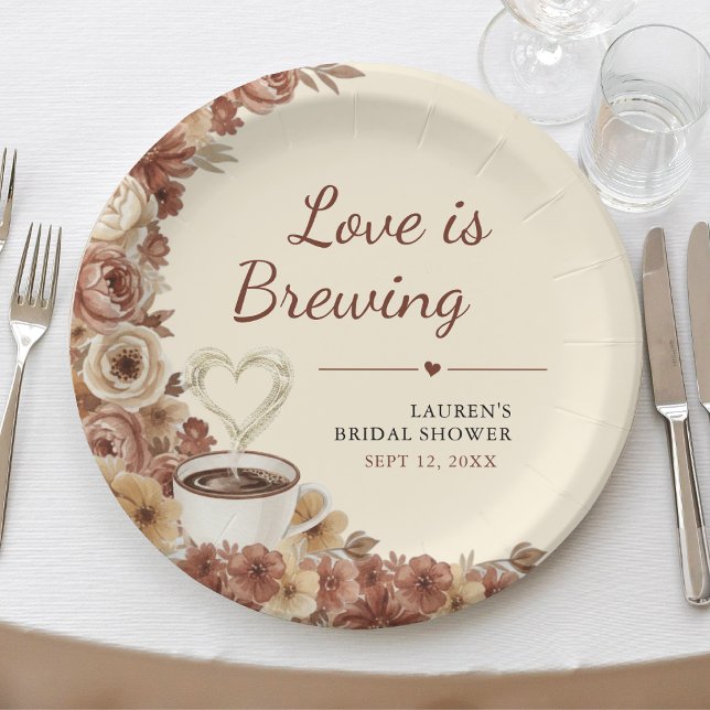 Love is Brewing Floral Coffee Heart Bridal Shower Paper Plates (Love is Brewing Floral Coffee Heart Bridal Shower Paper Plates
)