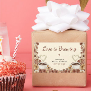 Love is Brewing Floral Coffee Heart Bridal Shower Rectangular Sticker