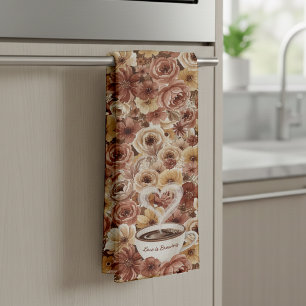 Love is Brewing Floral Coffee Heart Kitchen Towel