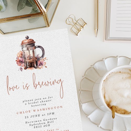 Love is Brewing Floral Coffee Press Bridal Shower Invitation