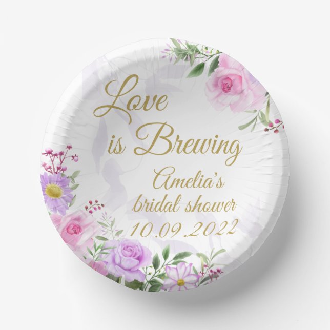 Love is Brewing - Floral Elegant Bridal Shower Paper Bowls (Front)