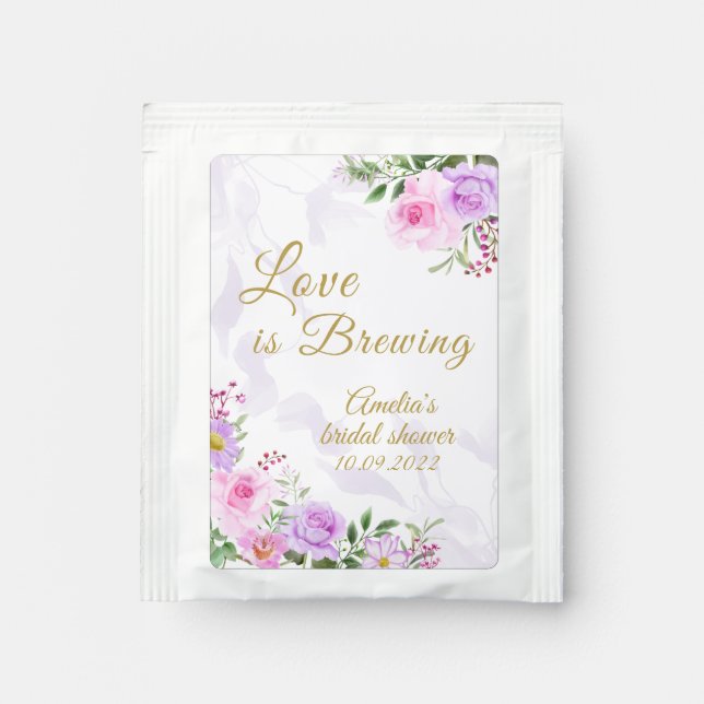 Love is Brewing - Floral Elegant Bridal Shower  Tea Bag Drink Mix (Front)