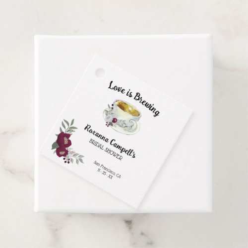 Love is Brewing Floral Marsala Tea Bridal Shower Favor Tags