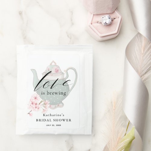 Love is Brewing Floral Tea Pot Bridal Shower Tea Bag Drink Mix