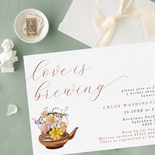 Love is Brewing Flowers in Teapot Bridal Shower Invitation