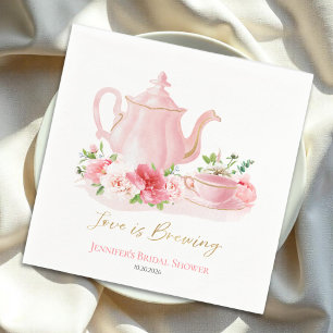 Love is Brewing   Gilded Pink Bridal Shower Napkins
