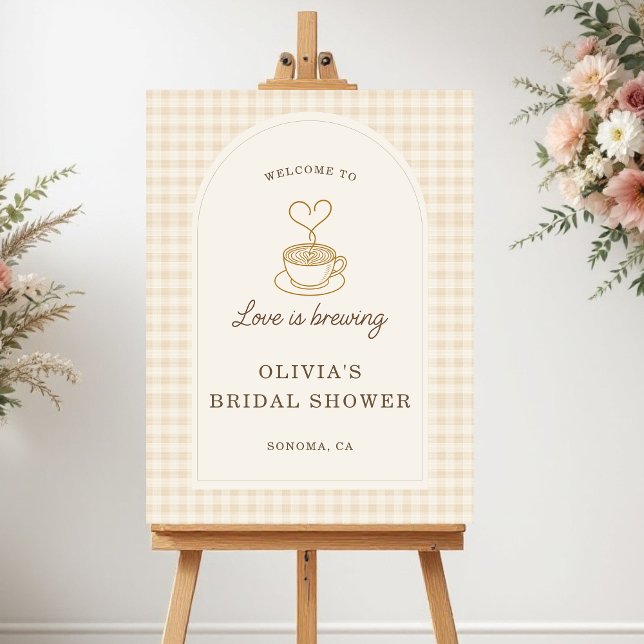 Love is Brewing Gingham Bridal Shower Welcome Sign (Creator Uploaded)