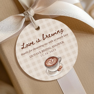 Love is Brewing Gingham Coffee Bridal Shower Gift Favor Tags