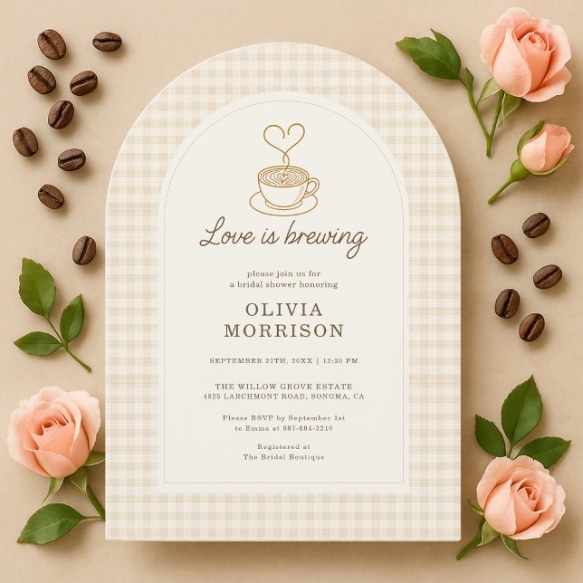 Love is Brewing Gingham Coffee Bridal Shower Invitation (Creator Uploaded)