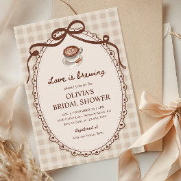 Love is Brewing Gingham Coffee Bridal Shower Invitation