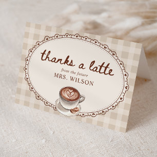 Love is Brewing Gingham Coffee Bridal Shower Letterpress Thank You Card