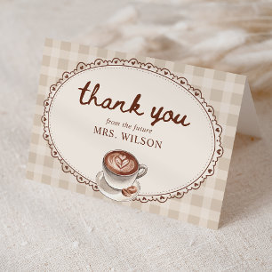 Love is Brewing Gingham Coffee Bridal Shower Letterpress Thank You Card