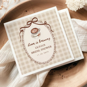 Love is Brewing Gingham Coffee Bridal Shower Napkins