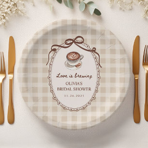 Love is Brewing Gingham Coffee Bridal Shower Paper Plates