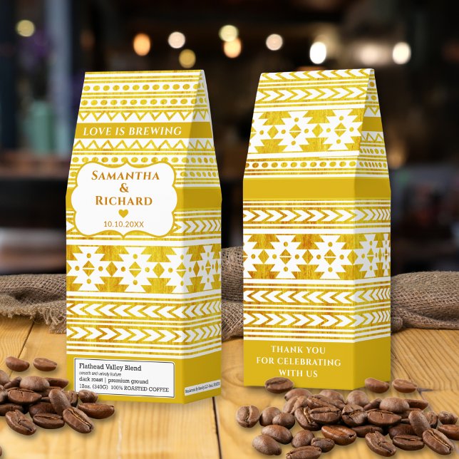 Love Is Brewing Gold Aztec Fall Wedding Favor  Roasted Coffee (Creator Uploaded)