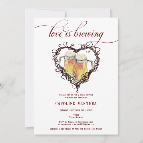 Love is Brewing Gothic Heart Beer Bridal Shower Invitation