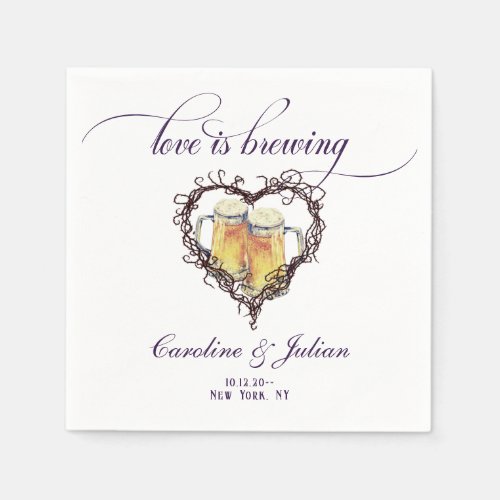 Love is Brewing Gothic Heart Beer Bridal Shower Napkins