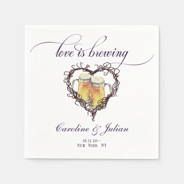 Love is Brewing Gothic Heart Beer Bridal Shower Napkins (Front)