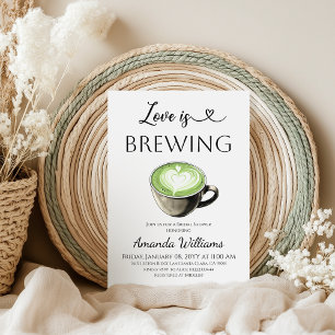 Love is Brewing Green Coffee Matcha Bridal Shower Invitation