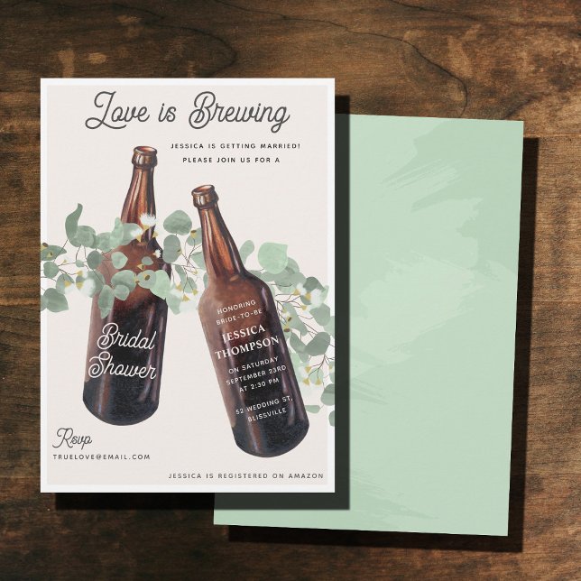 Love is Brewing Greenery Beer Bridal Shower Invitation (Love is Brewing Greenery Beer Bridal Shower Invitation)