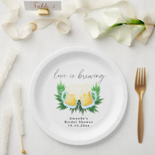 Love is Brewing Greenery Beer Bridal Shower Paper Plates