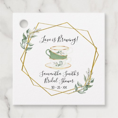 Love is brewing greenery tea bridal shower favor tags