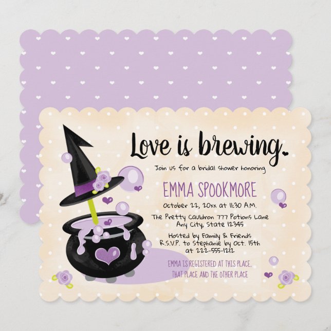 Love is Brewing Halloween Witch Bridal Shower Invitation (Front/Back)