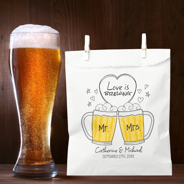 Love Is Brewing Hand Drawn Beer Glasses Wedding Favor Bag (Creator Uploaded)