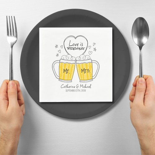 Love Is Brewing Hand Drawn Beer Glasses Wedding Napkins