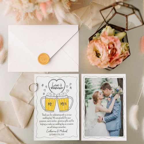 Love Is Brewing Hand Drawn Beer Glasses Wedding Thank You Card
