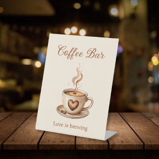Love is brewing Heart Shaped Coffee Bar Pedestal Sign