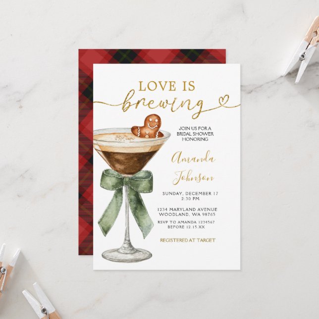 Love Is Brewing Holiday Coffee & Cocoa Party  Invitation (Front/Back In Situ)