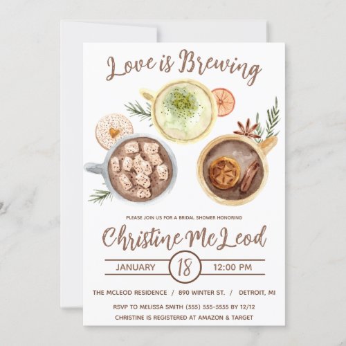 Love is Brewing Hot Cocoa Coffee  Bridal Shower Invitation