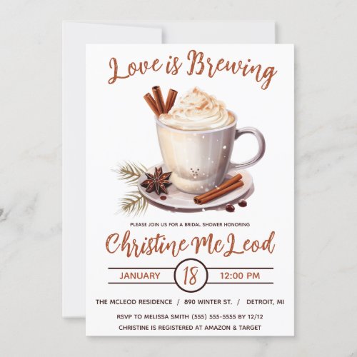 Love is Brewing Hot Cocoa Coffee Bridal Shower Invitation