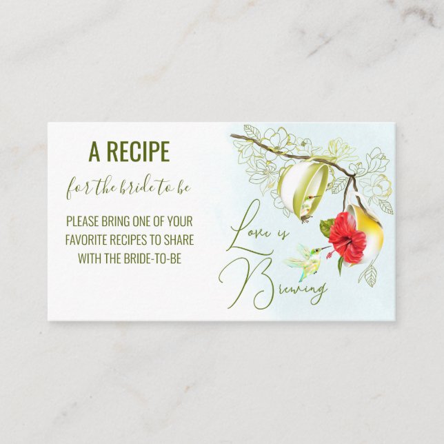 Love Is Brewing Hummingbird Tea Party Enclosure Card (Front)
