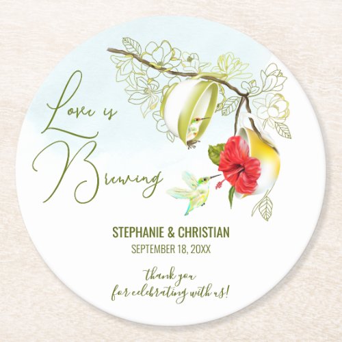 Love Is Brewing Hummingbird Tea Party Round Paper Coaster