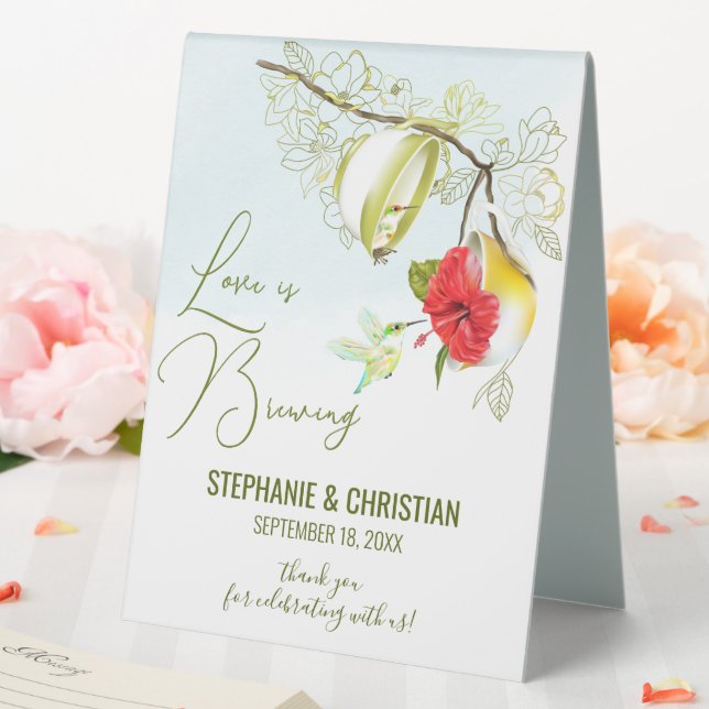 Love Is Brewing Hummingbird Tea Party Table Tent (In SItu (Wedding))