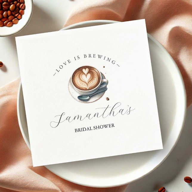 Love is Brewing Latte Bridal Shower Napkins (Coffee themed bridal shower napkins love is brewing by Do Tell A Belle)