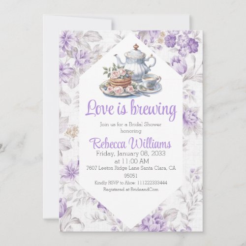 Love is Brewing Lavender Tea Floral Bridal Shower  Invitation