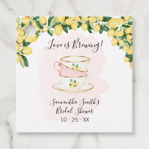 Love is Brewing Lemons Tea Bridal Shower Pink Favor Tags